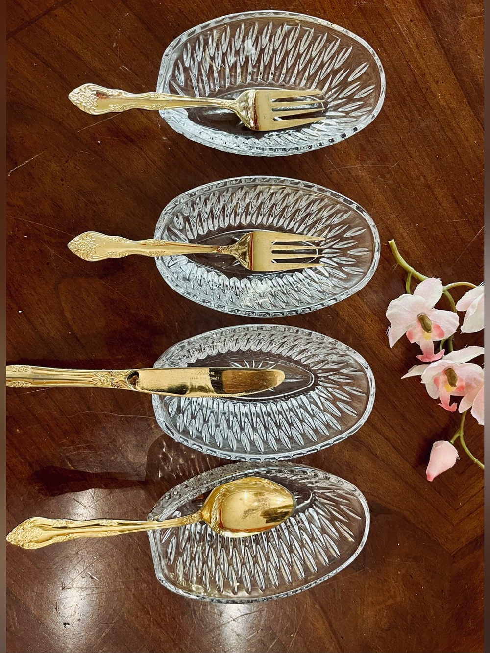VTG Princess House Highlights Lead Crystal Flatware Holders Set of 4